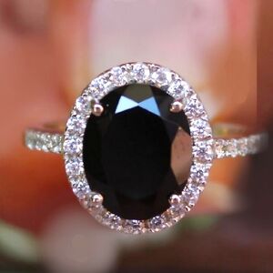 Black Onyx Moissanite Halo Sterling Silver Ring - Free Shipping